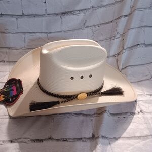 Classic White Cowboy Hat with Black Braided Band